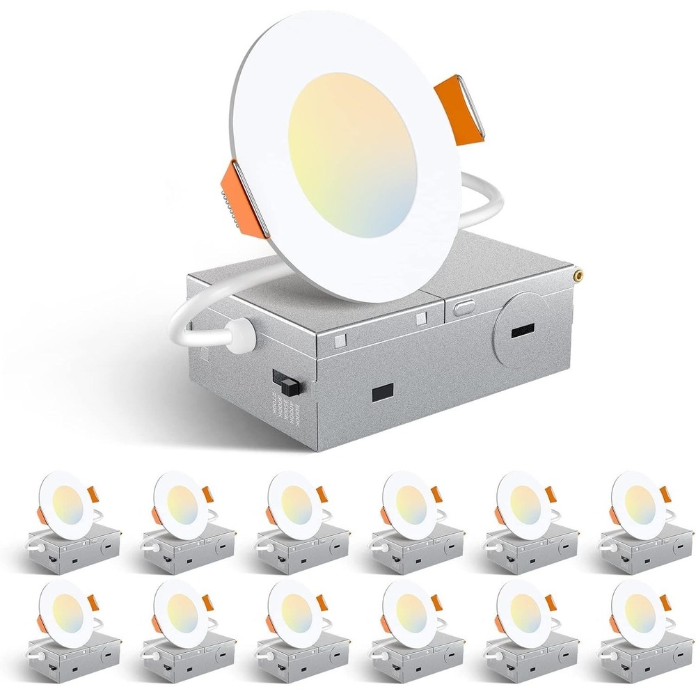 12‎ Pack Amico 3" Ultra-Thin Recessed LED Ceiling Lights 5CCT 7W 500LM ETL Wafer